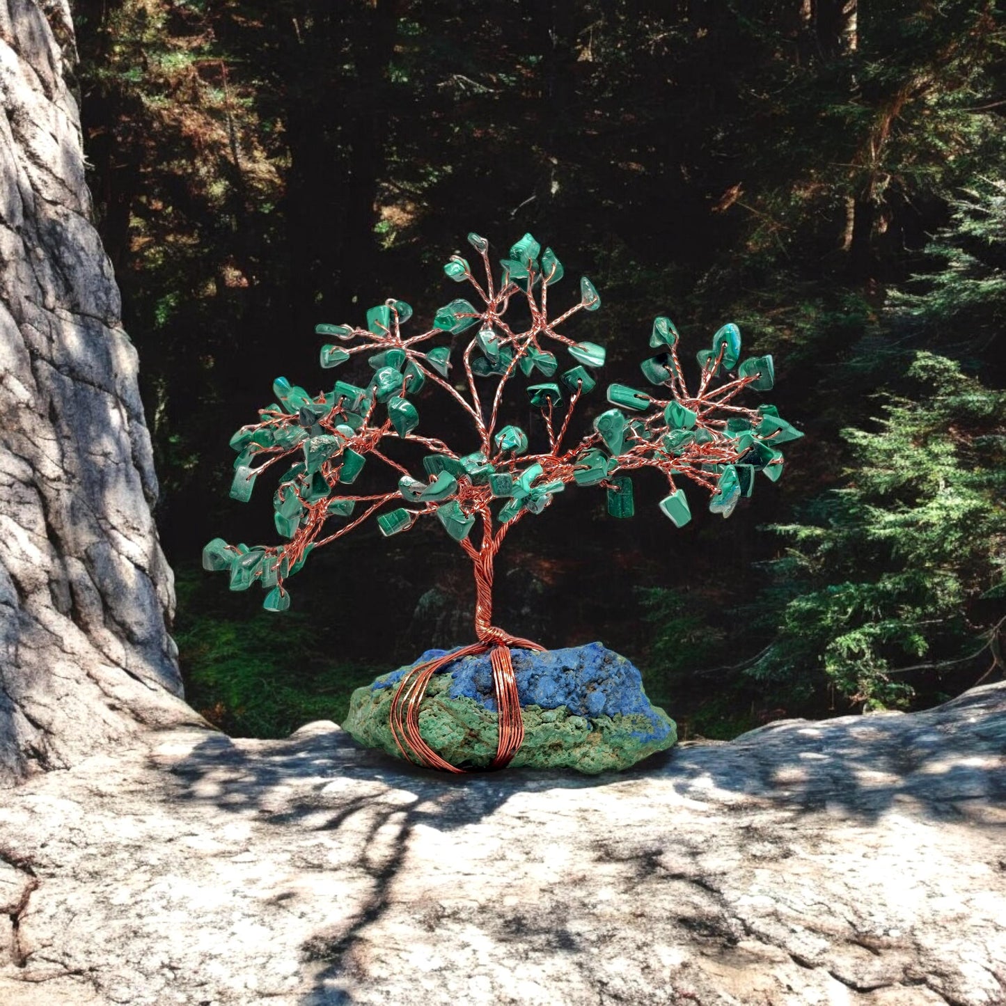 Malachite Crystal Stone Tree on Azurite Base, Healing Gemstone Decor, Prosperity & Transformation, Unique Gift, Home Decor, Valentines
