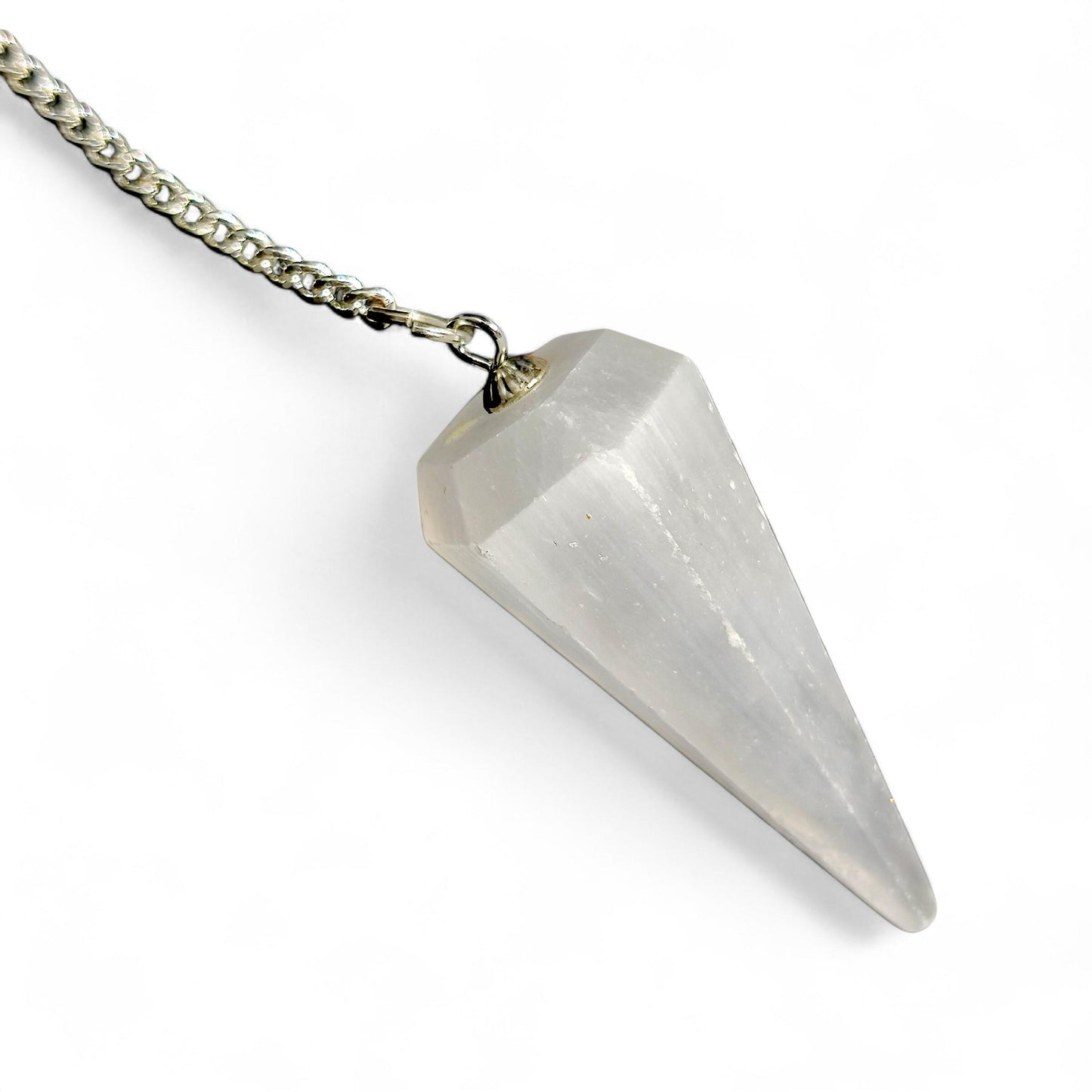 Selenite Faceted Pendulum | Crystal Dowsing Tool | Divination Instrument | Healing Stone | Meditation Aid | Spiritual Gift | Reiki Energy
