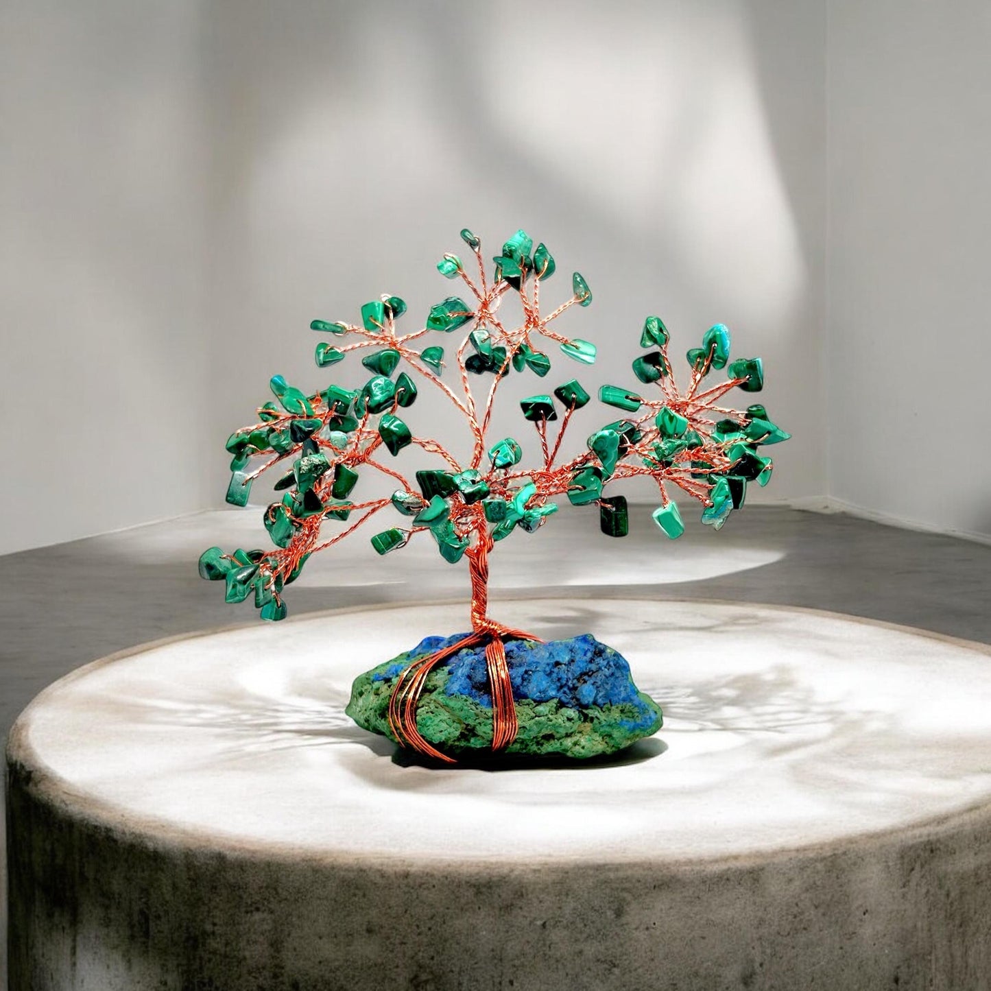 Malachite Crystal Stone Tree on Azurite Base, Healing Gemstone Decor, Prosperity & Transformation, Unique Gift, Home Decor, Valentines