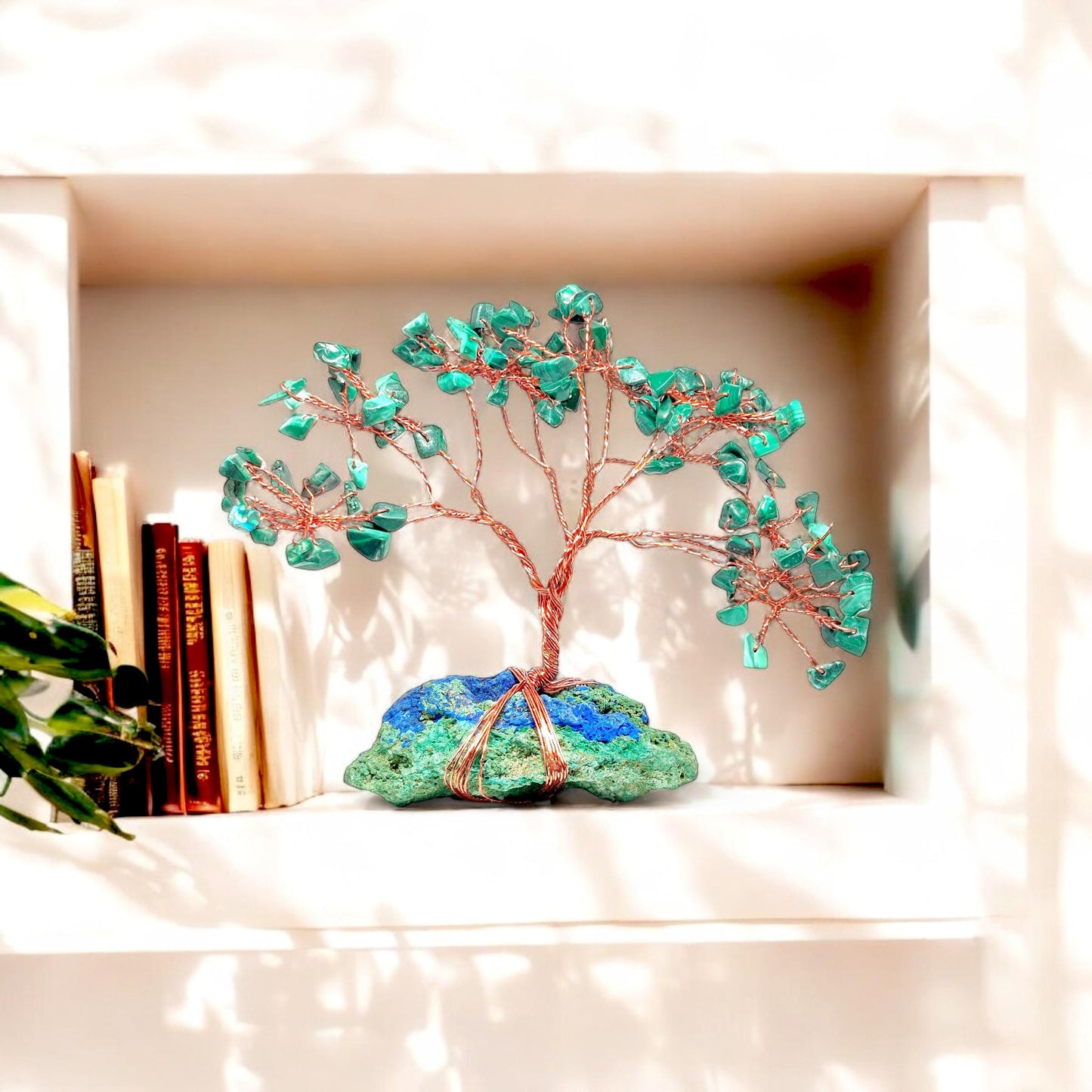 Malachite Crystal Stone Tree on Azurite Base, Healing Gemstone Decor, Prosperity & Transformation, Unique Gift, Home Decor, Valentines