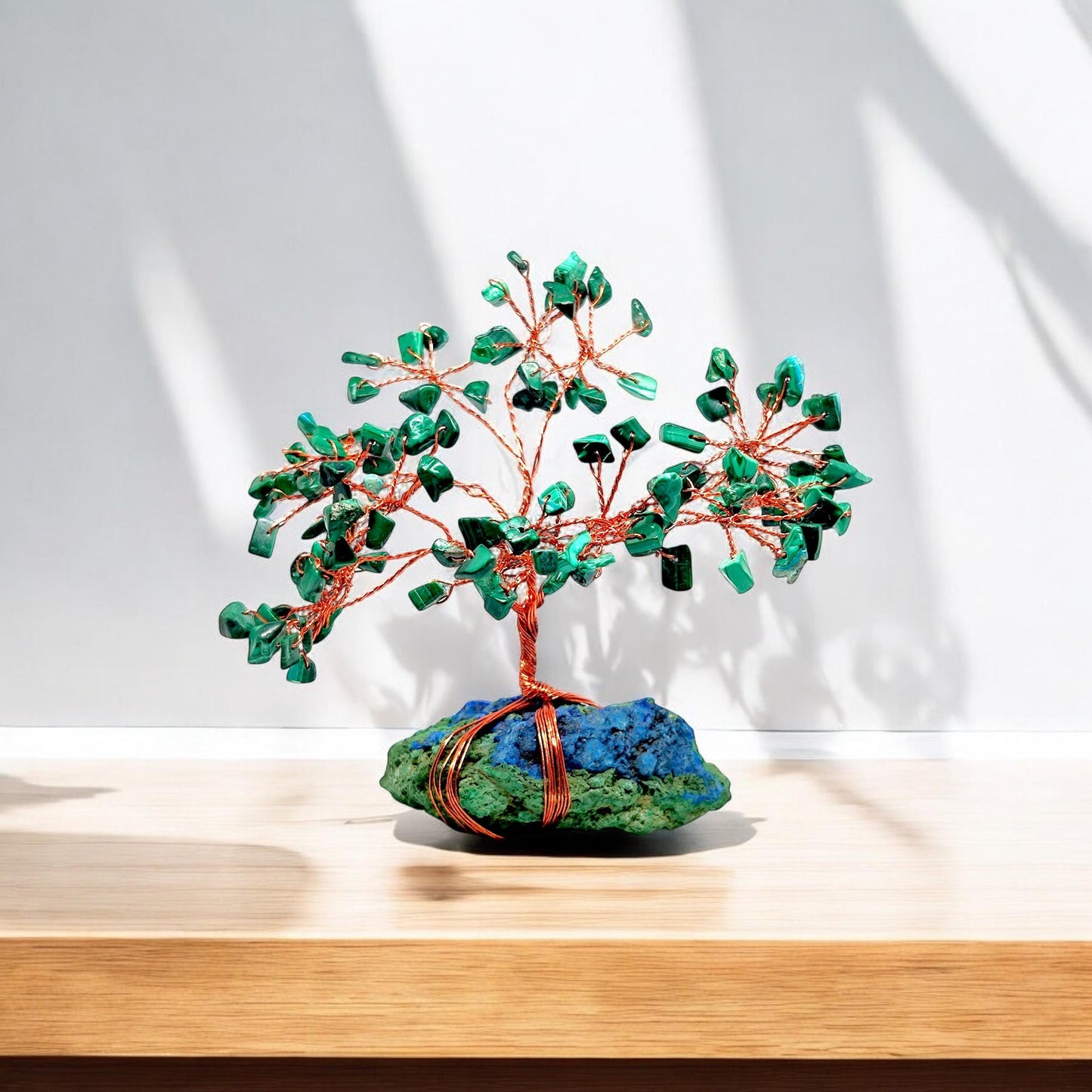 Malachite Crystal Stone Tree on Azurite Base, Healing Gemstone Decor, Prosperity & Transformation, Unique Gift, Home Decor, Valentines
