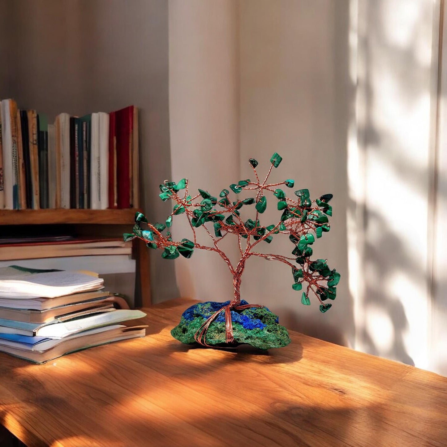 Malachite Crystal Stone Tree on Azurite Base, Healing Gemstone Decor, Prosperity & Transformation, Unique Gift, Home Decor, Valentines