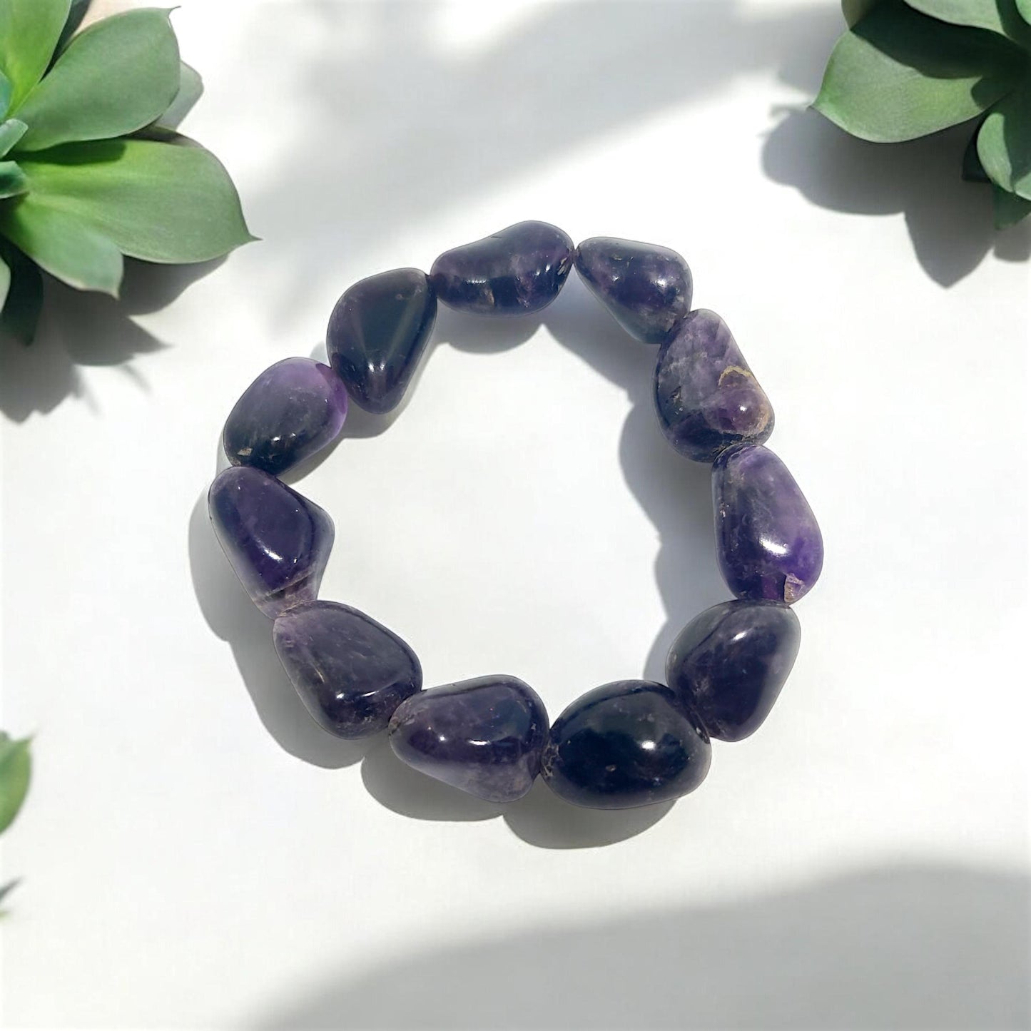 Amethyst Tumbled Stone Bracelet | Natural Purple Crystal Healing Jewelry | Adjustable Unisex Gemstone Bead Bracelet | Promotes Calmness