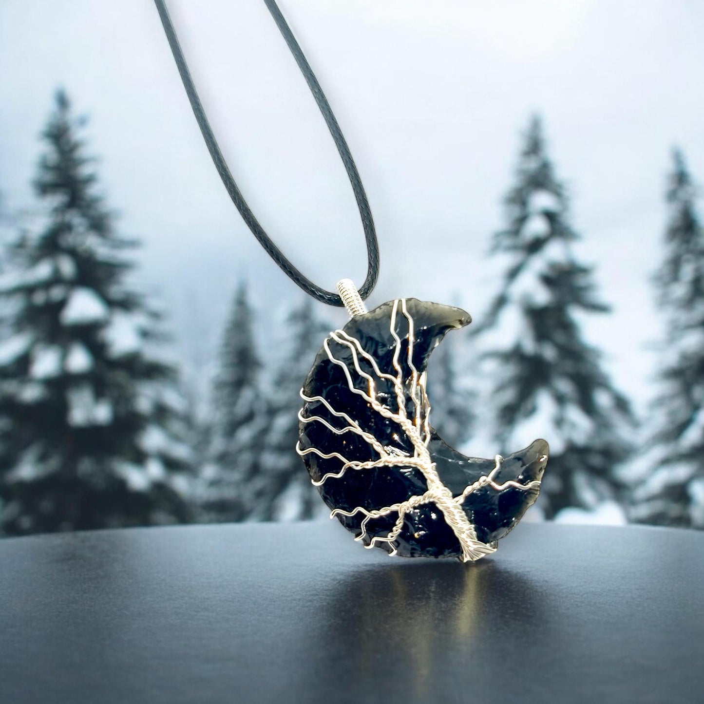 Black Obsidian Tree of Life Pendant | Wire Wrapped Crystal Necklace | Protection Amulet | Spiritual Jewelry | Handmade Gemstone Charm | Boho