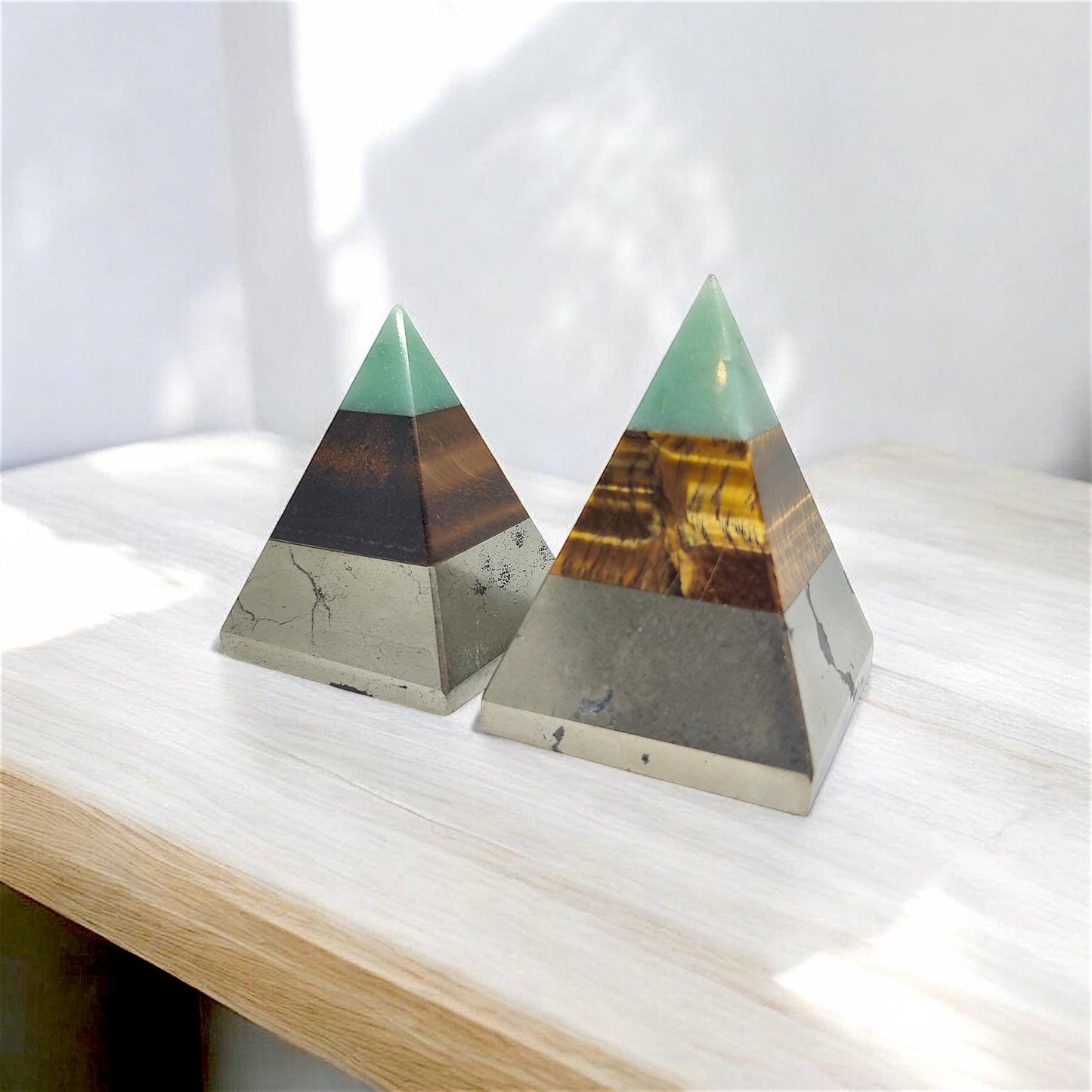Trinity of Fortune Pyramid, Abundance Crystal Pyramid, Green Aventurine, Tiger Eye, Pyrite, Wealth, Prosperity, Money Manifestation Gift
