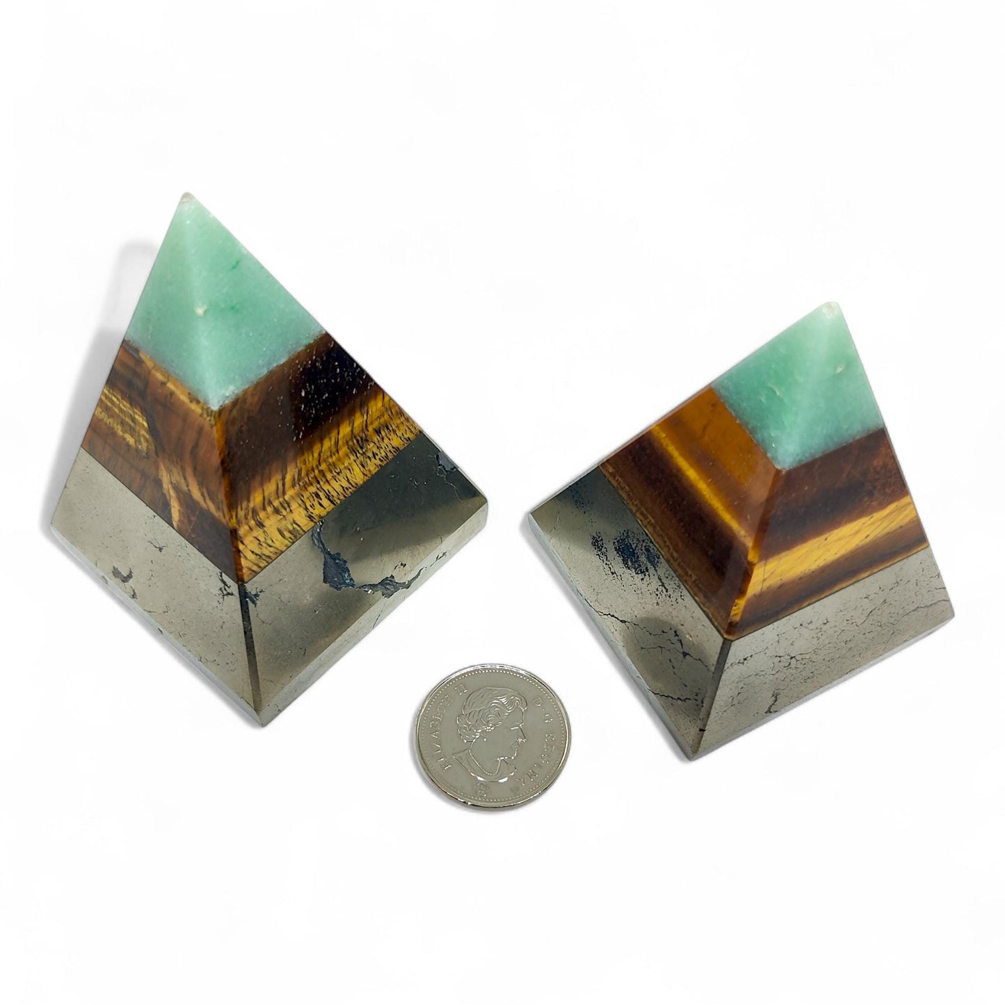 Trinity of Fortune Pyramid, Abundance Crystal Pyramid, Green Aventurine, Tiger Eye, Pyrite, Wealth, Prosperity, Money Manifestation Gift