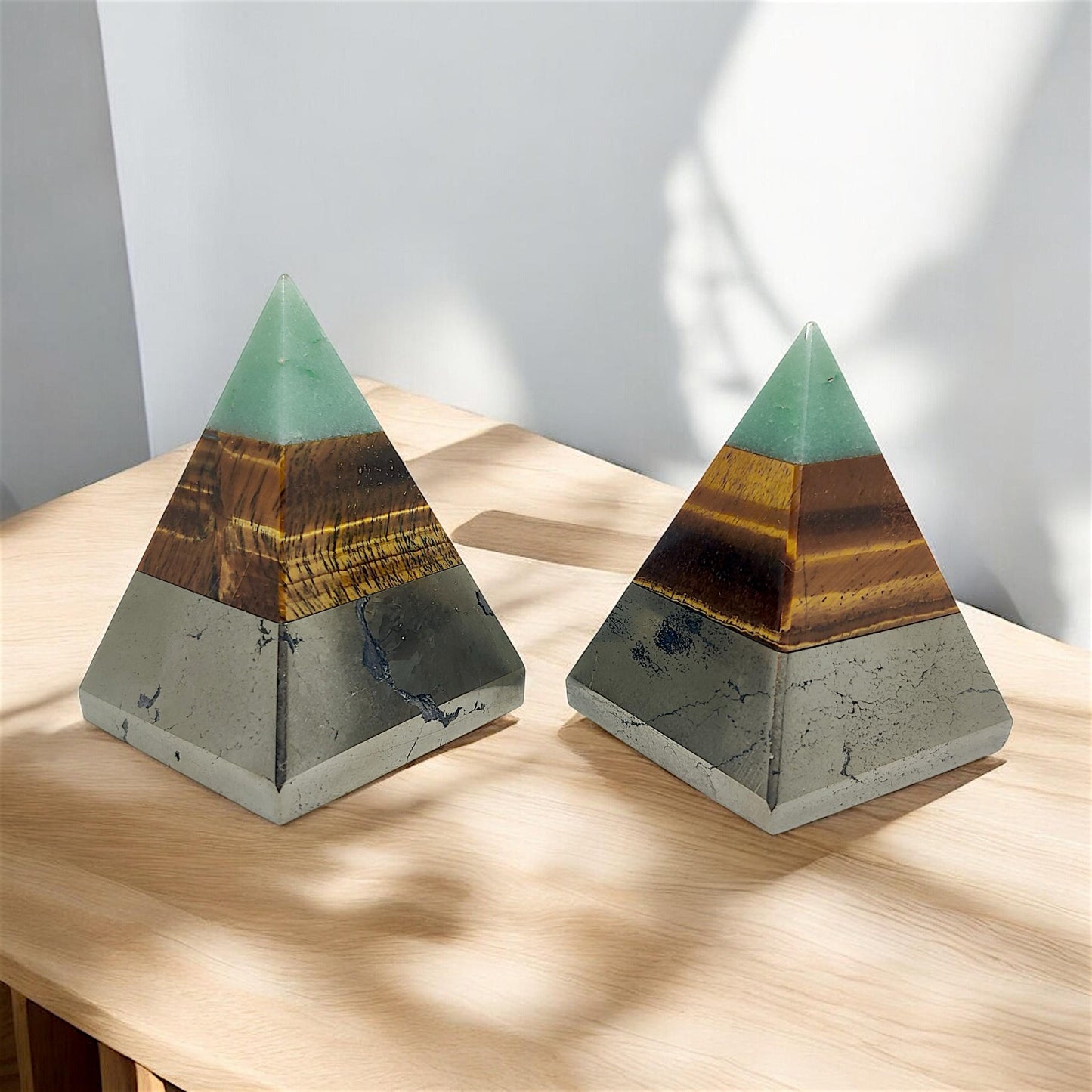 Trinity of Fortune Pyramid, Abundance Crystal Pyramid, Green Aventurine, Tiger Eye, Pyrite, Wealth, Prosperity, Money Manifestation Gift