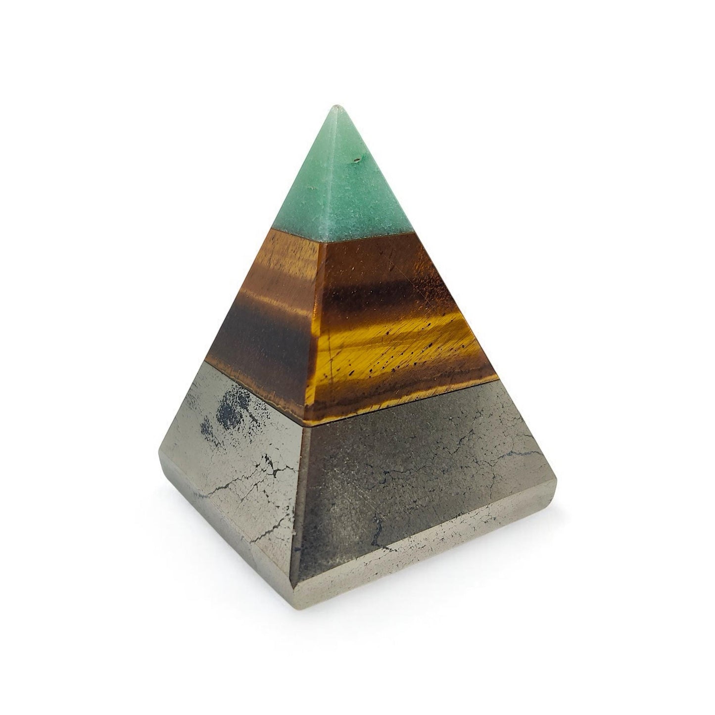 Trinity of Fortune Pyramid, Abundance Crystal Pyramid, Green Aventurine, Tiger Eye, Pyrite, Wealth, Prosperity, Money Manifestation Gift