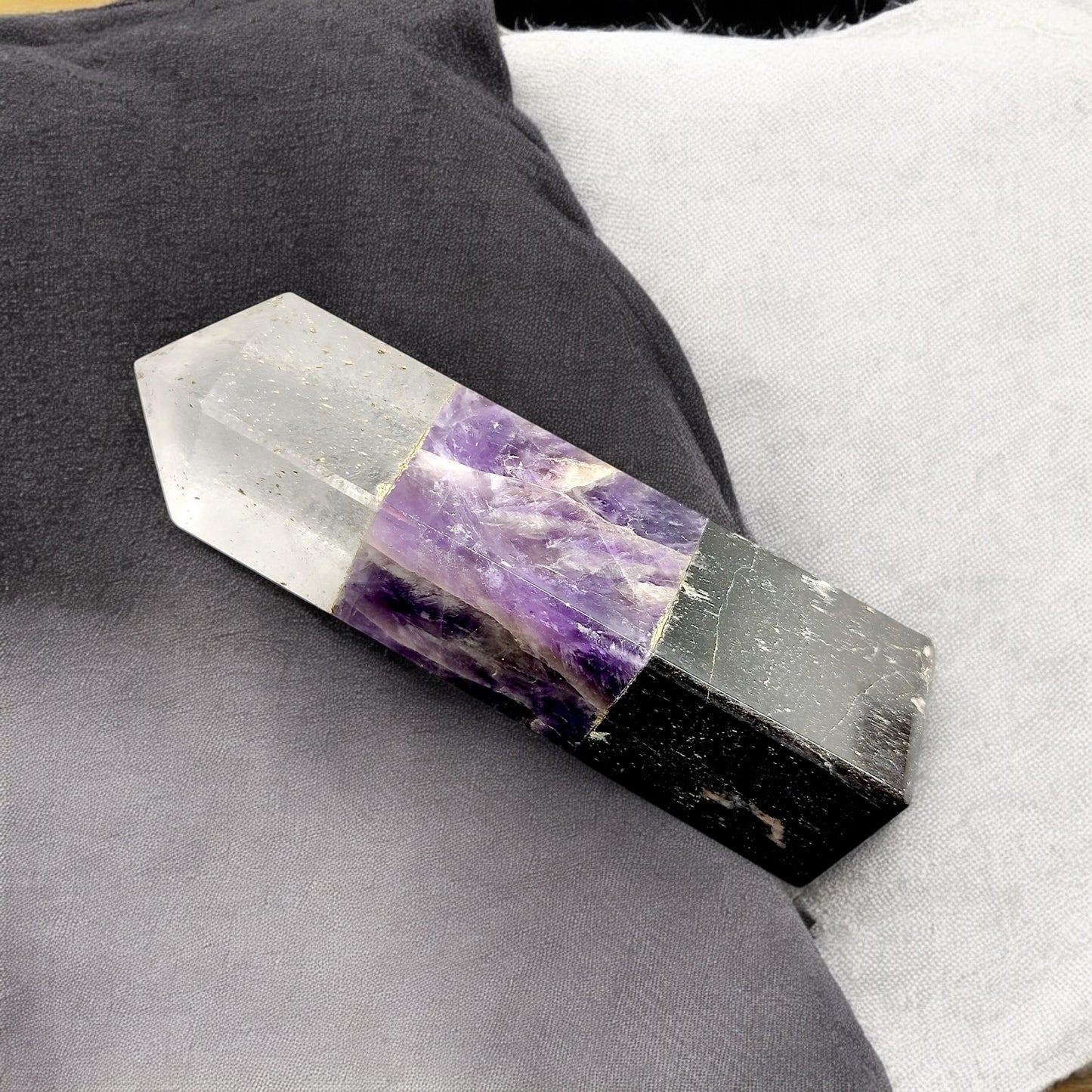 Ascension Crystal Tower, Clear Quartz Amethyst Black Tourmaline, Master Healer, Spiritual Protection, Grounding, Energy Cleansing, Gift