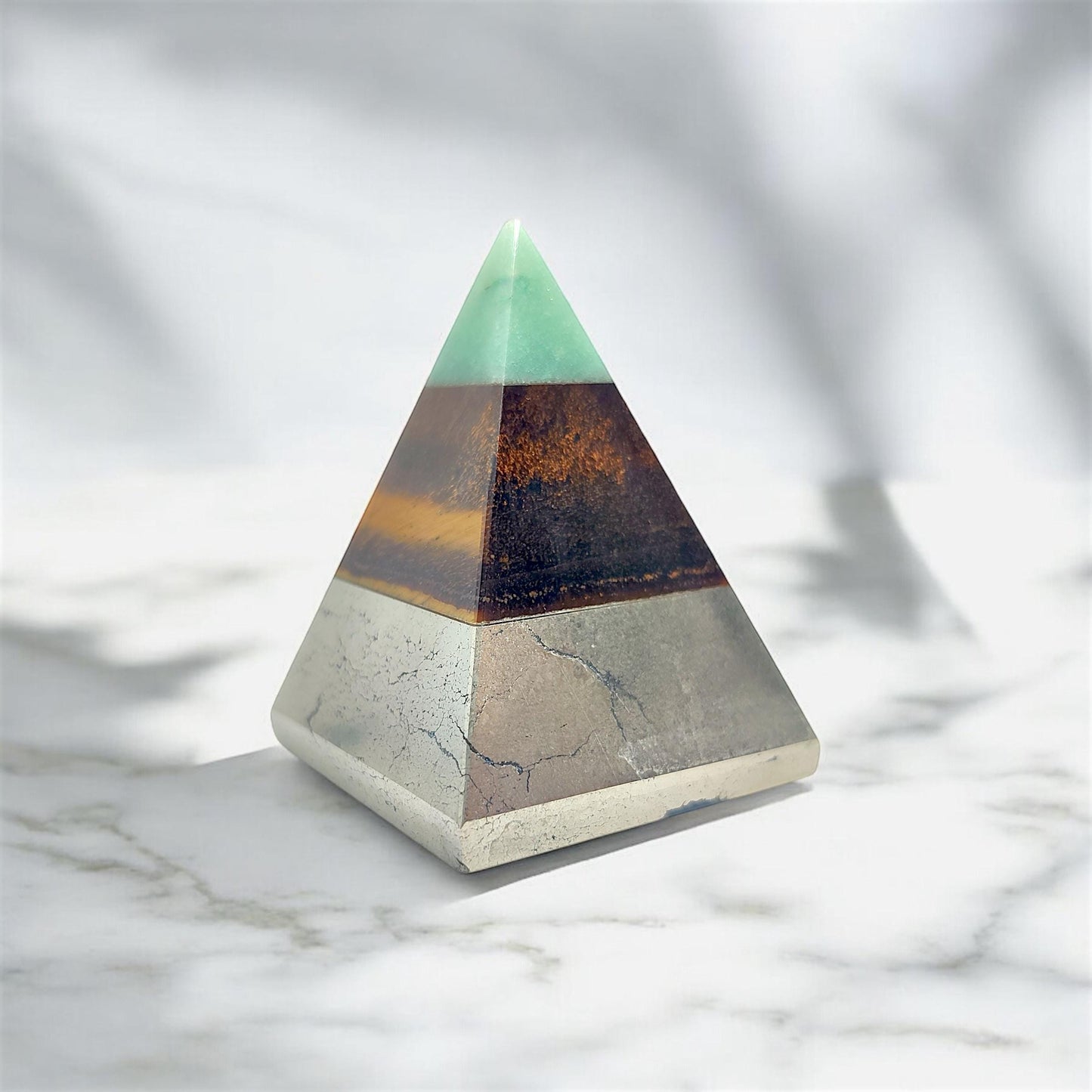 Trinity of Fortune Pyramid, Abundance Crystal Pyramid, Green Aventurine, Tiger Eye, Pyrite, Wealth, Prosperity, Money Manifestation Gift