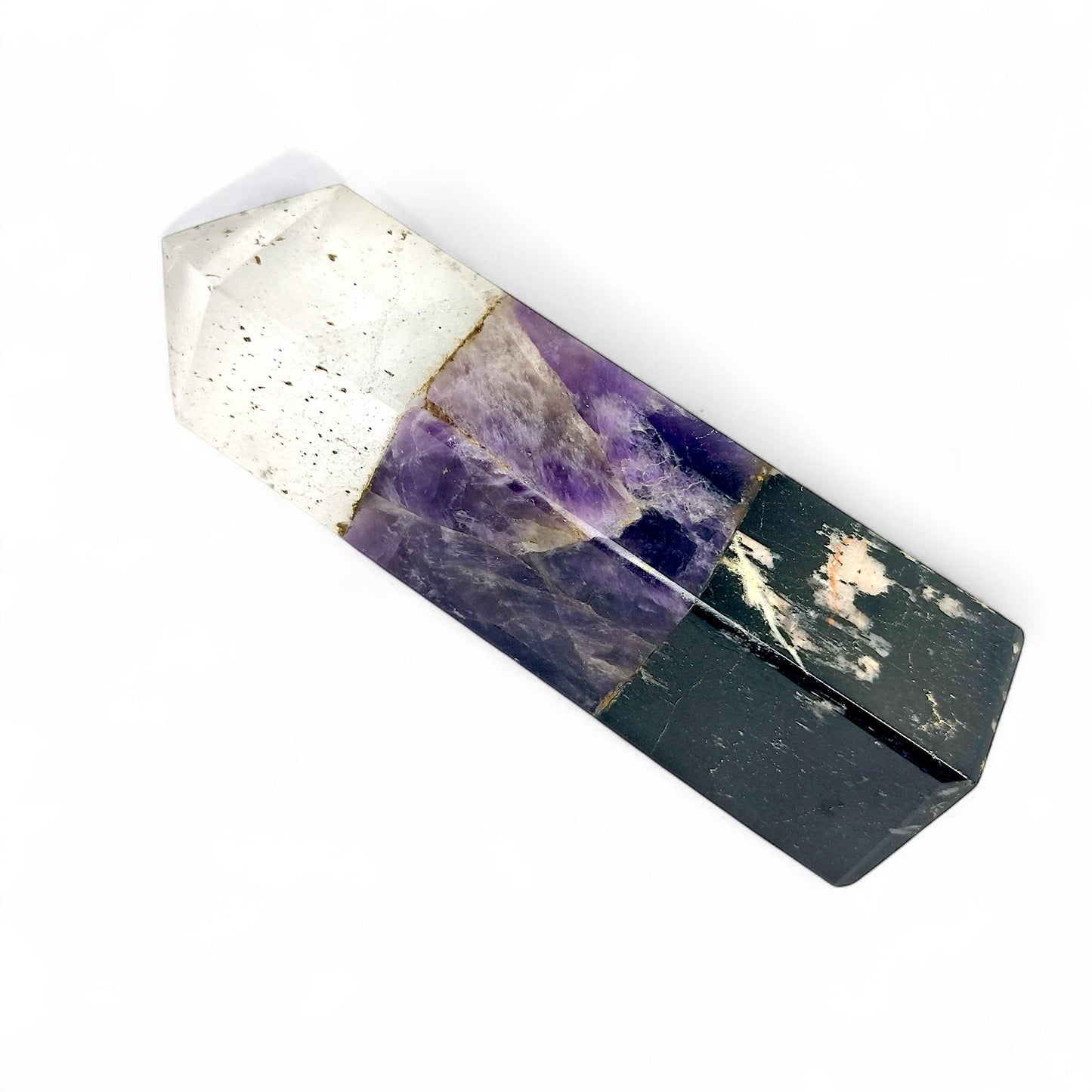 Celestial Guardian Crystal Tower, Clear Quartz Amethyst Black Tourmaline, Healing Stone, Protection, Grounding, Meditation Gift, Spiritual
