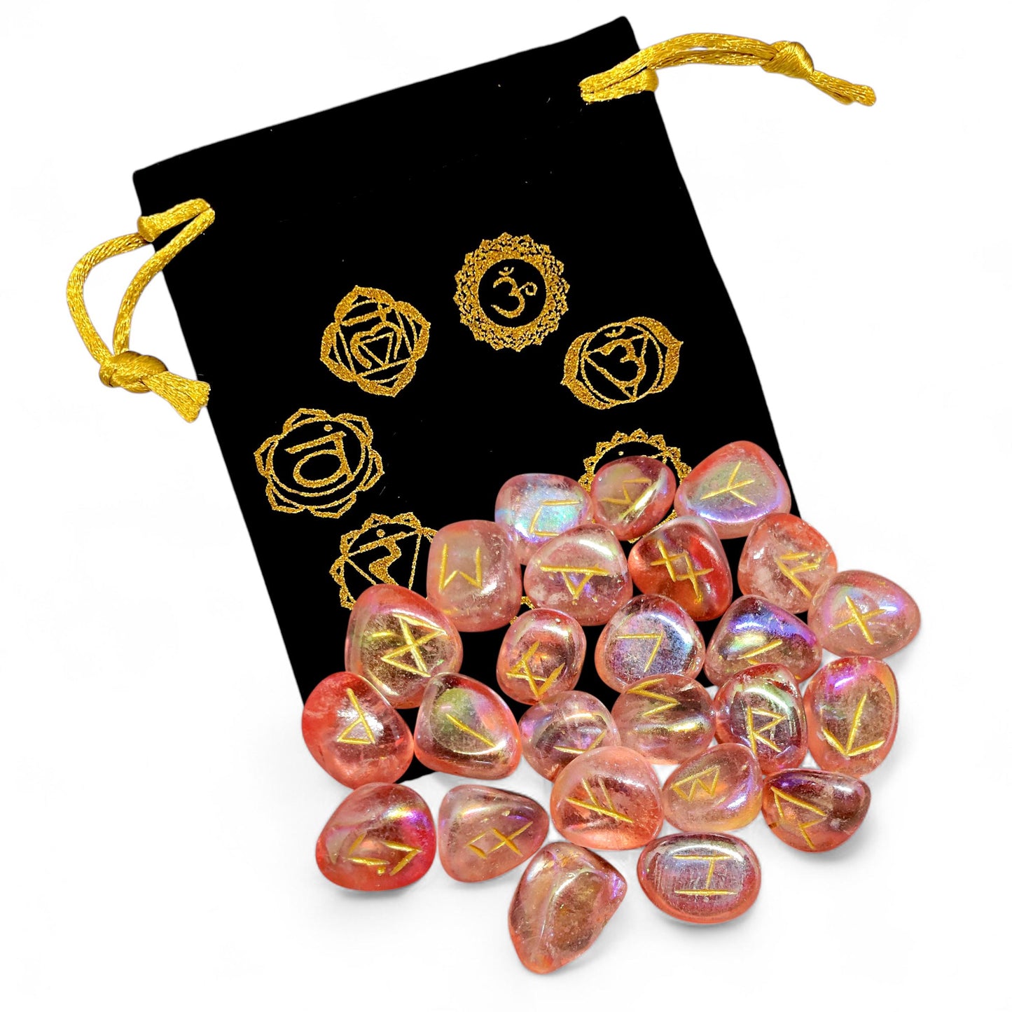 Tangerine Aura Quartz Rune Set | 25 Elder Futhark Crystal Runes for Divination, Witchcraft, and Chakra Healing | Orange Pink Runes Gift,