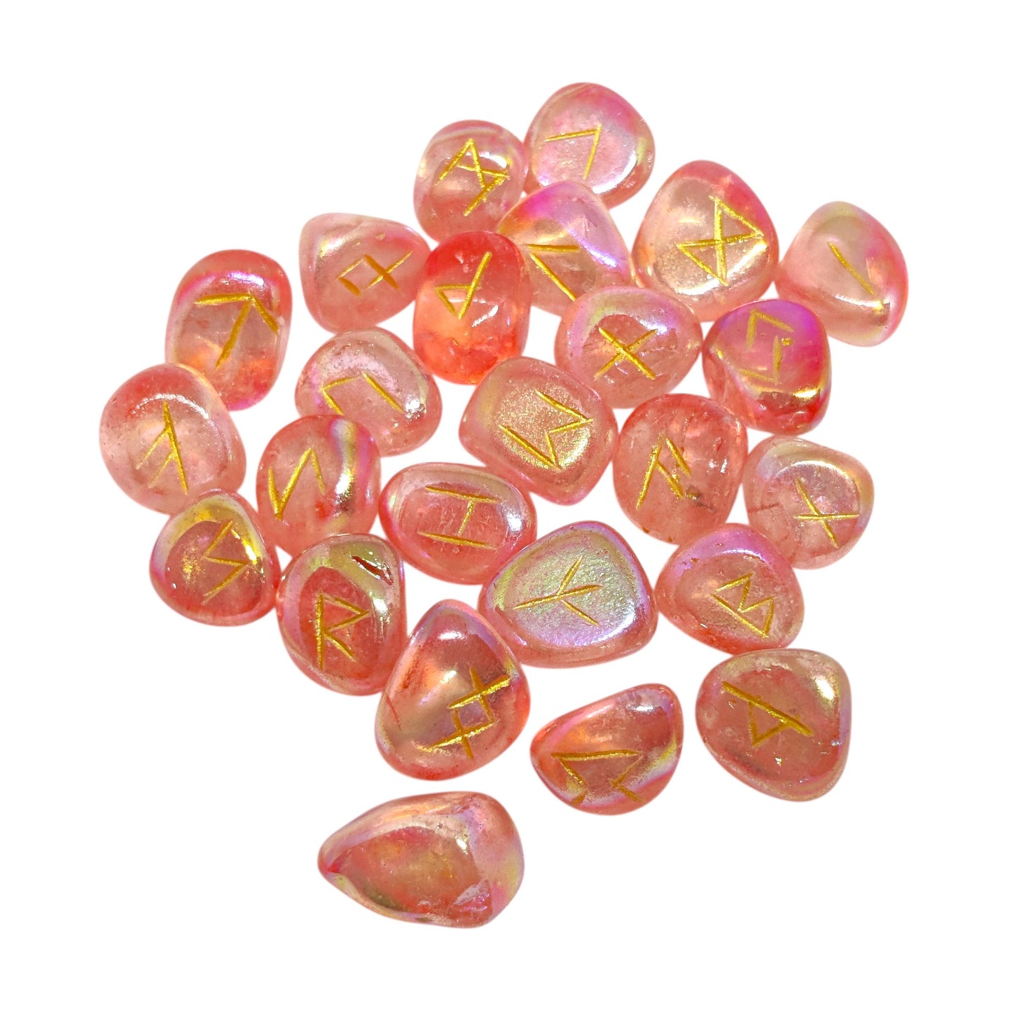 Tangerine Aura Quartz Rune Set | 25 Elder Futhark Crystal Runes for Divination, Witchcraft, and Chakra Healing | Orange Pink Runes Gift,