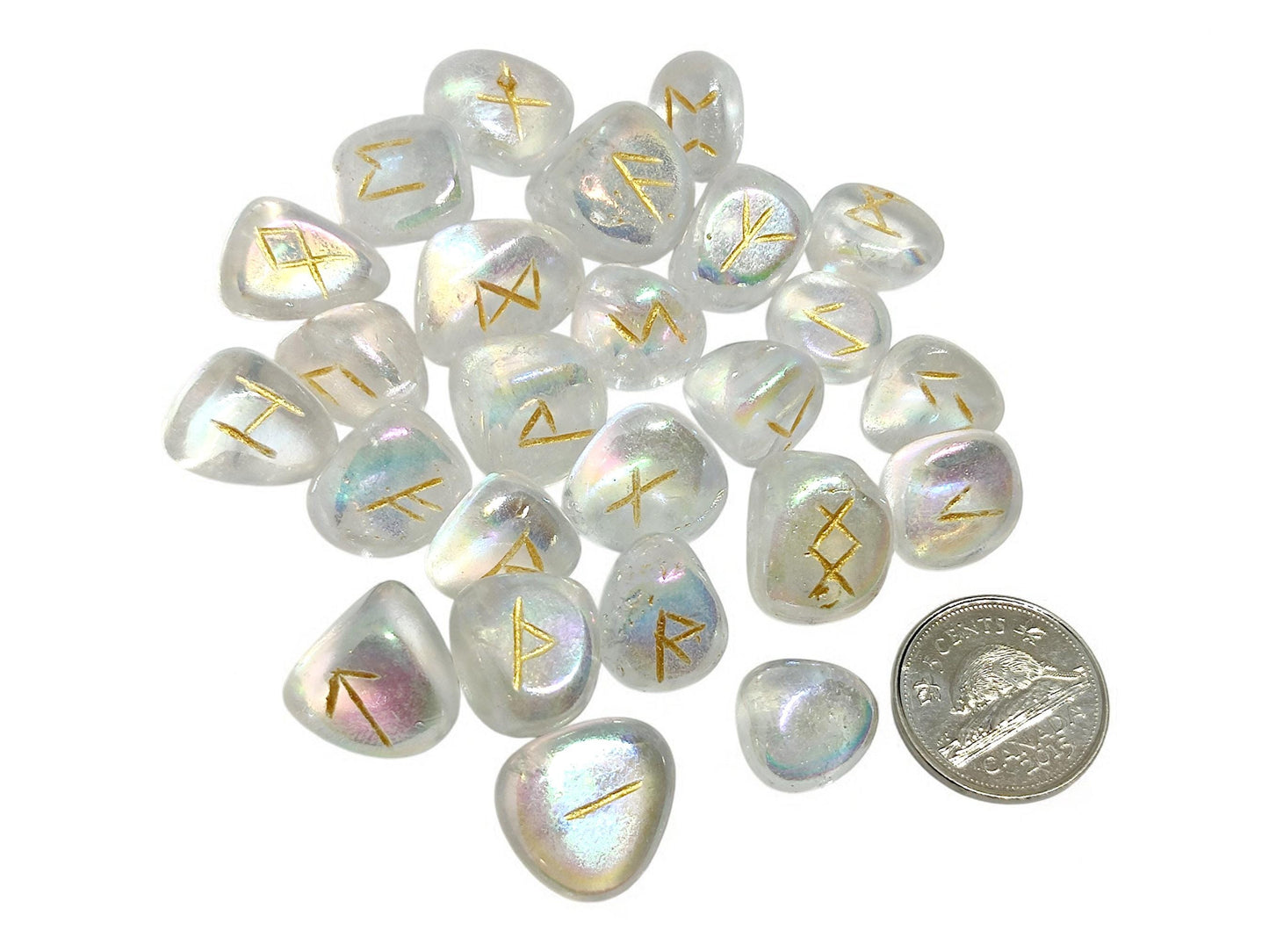 Aura Quartz Rune Stones Set | 25 Elder Futhark Runes for Divination and Witchcraft | Iridescent Crystal Set for Spiritual or Gift Use, Runic