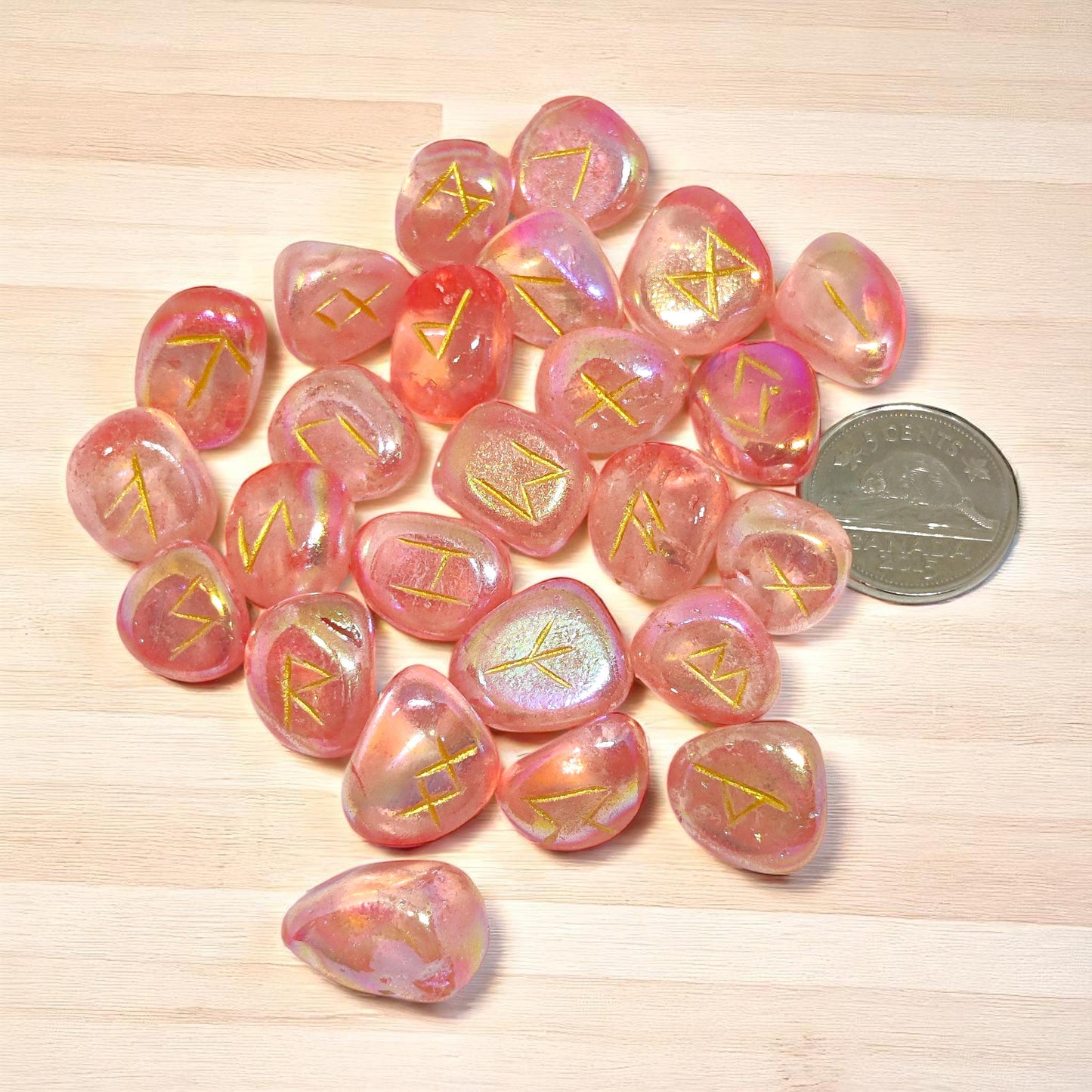 Tangerine Aura Quartz Rune Set | 25 Elder Futhark Crystal Runes for Divination, Witchcraft, and Chakra Healing | Orange Pink Runes Gift,