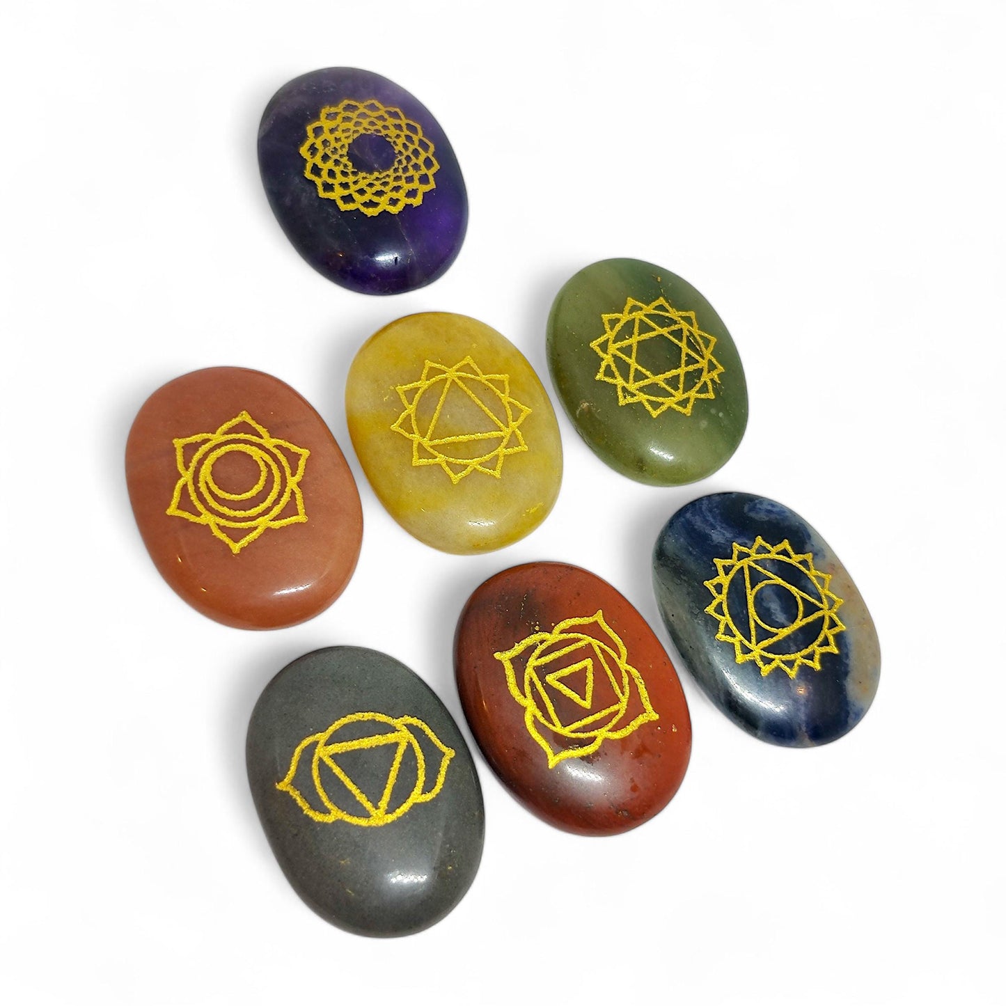 Seven Chakra Engraved Crystal Set | Reiki Healing Stones | Meditation Gems | Spiritual Gift | Balancing Crystals | Holistic Therapy Tools