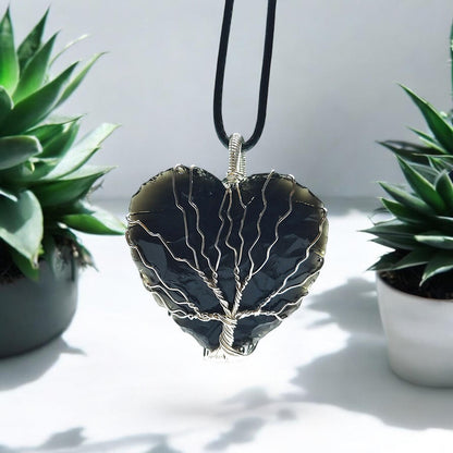 Raw Black Obsidian Heart Pendant | Wire Wrapped Crystal Necklace | Protection Amulet | Spiritual Jewelry | Handmade Gemstone Charm | Gift