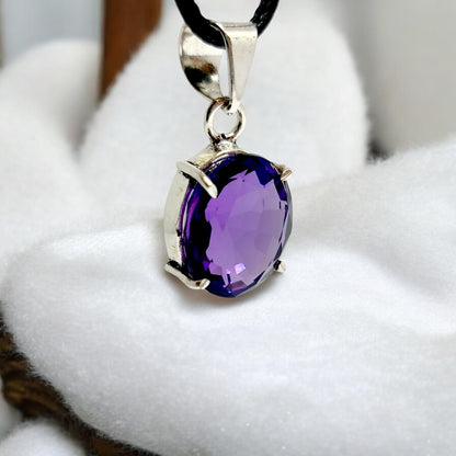 Oval Amethyst Pendant Necklace in German Silver | Purple Gemstone Jewelry | Healing Crystal Gift | Boho Chic Style | Unique Handmade Charm