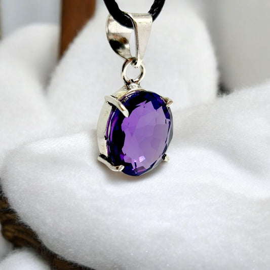 Oval Amethyst Pendant Necklace in German Silver | Purple Gemstone Jewelry | Healing Crystal Gift | Boho Chic Style | Unique Handmade Charm