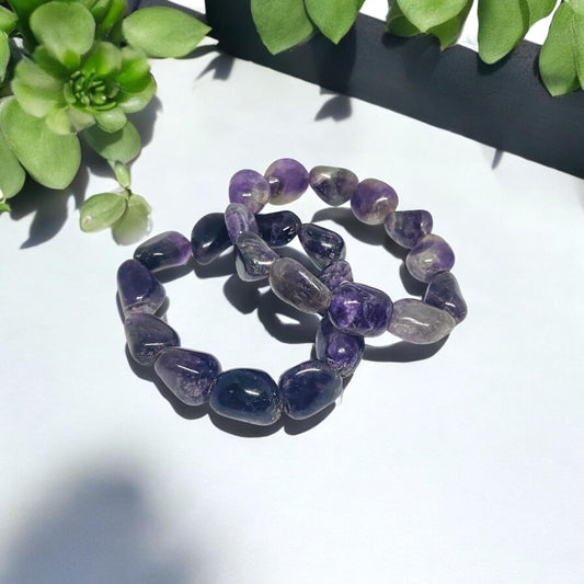 Amethyst Tumbled Stone Bracelet | Natural Purple Crystal Healing Jewelry | Adjustable Unisex Gemstone Bead Bracelet | Promotes Calmness