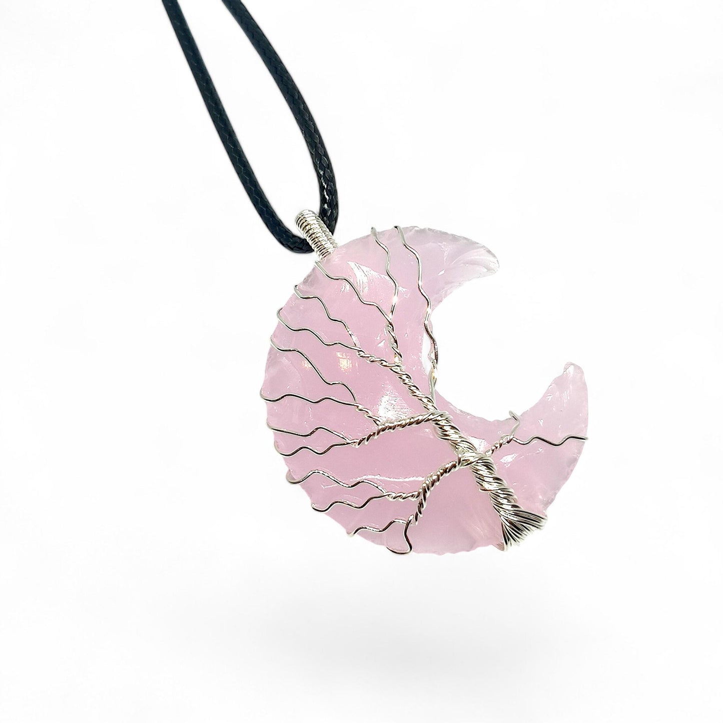 Pink Opalite Moon Pendant | Tree of Life Wire Wrapped Necklace | Handmade Crystal Jewelry | Spiritual Gift | Unique Gemstone Charm | Boho