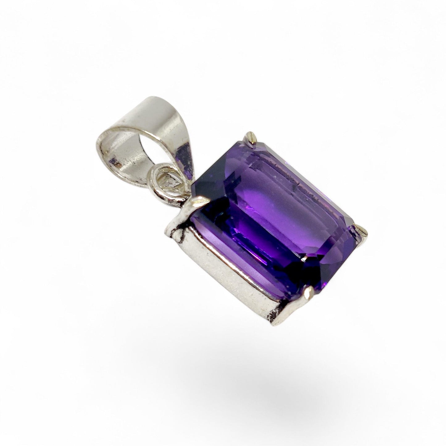 Emerald Cut Amethyst Pendant | German Silver Necklace | Purple Gemstone Jewelry | Healing Crystal Gift | Elegant Handmade Charm | Certified.