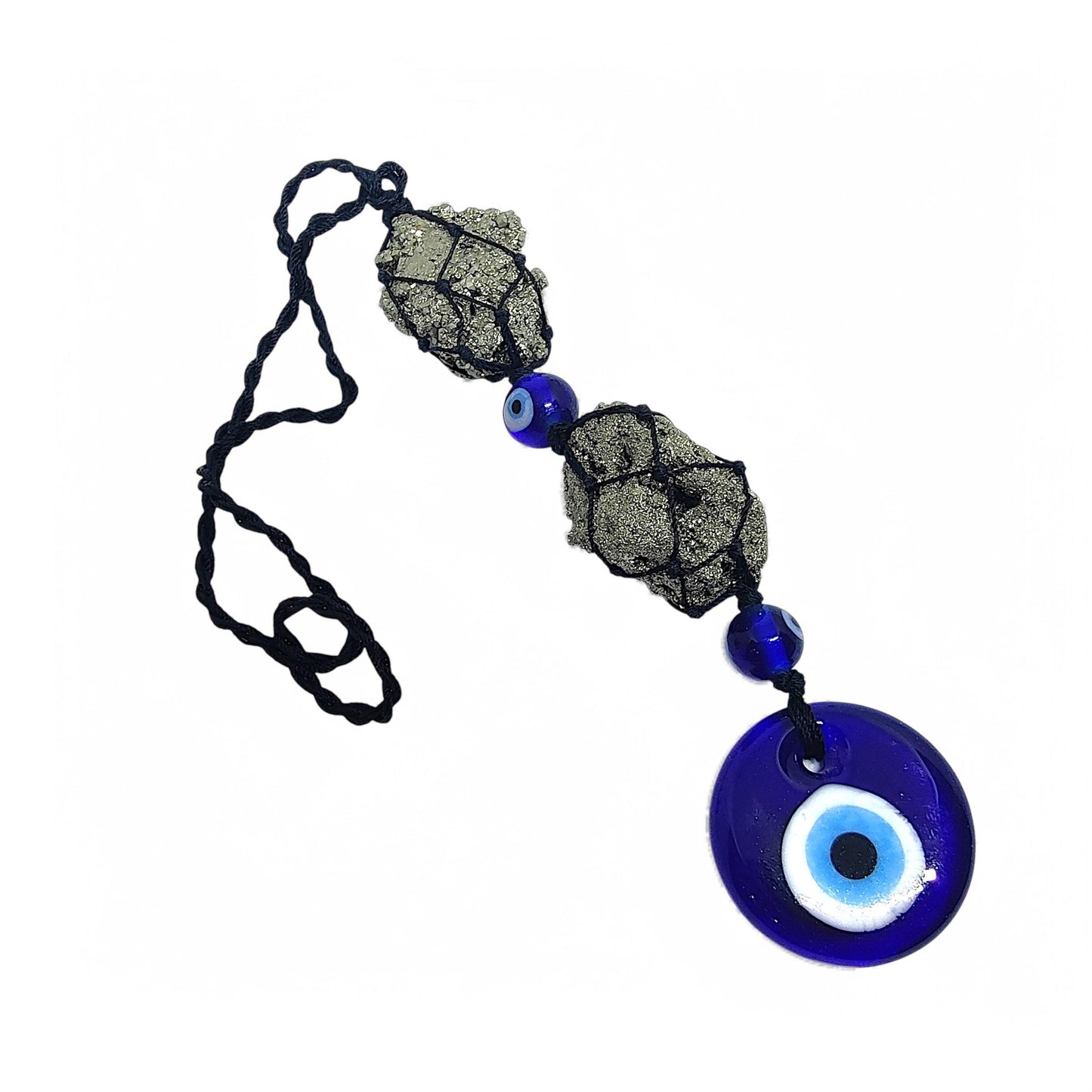 Pyrite Evil Eye Car Hanger - Protection Stone Car Charm - Healing Crystal Car Decor - Handmade Gemstone Hanger - Spiritual Gift for Car/Wall