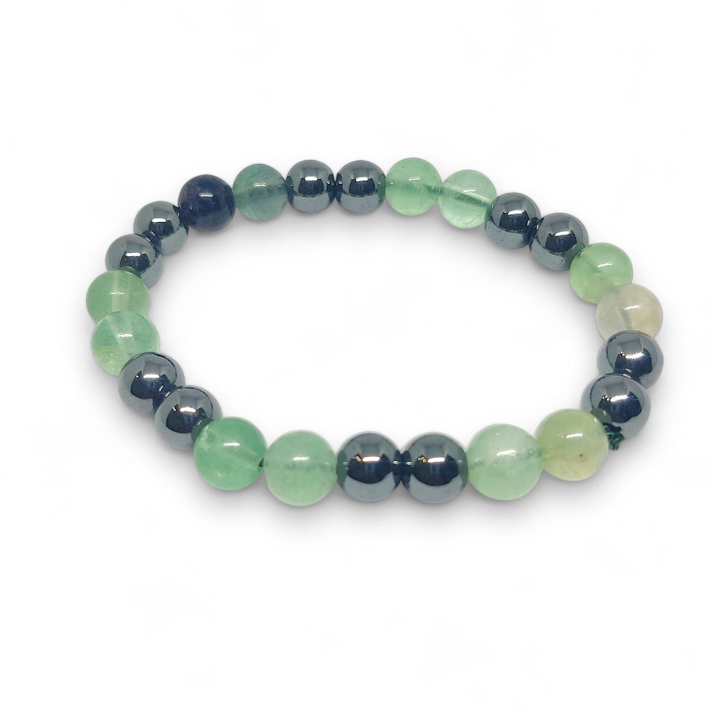 Green Fluorite and Hematite Bracelet | Wealth & Protection | Abundance Magnet | Healing Crystals