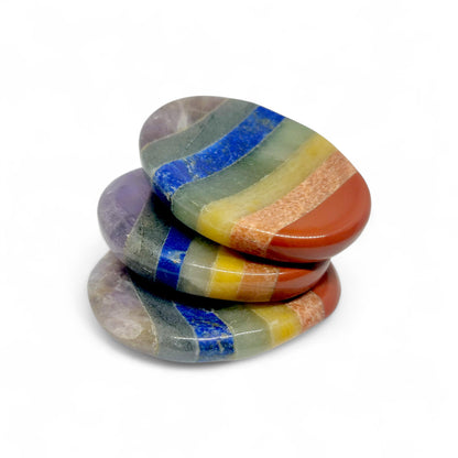 Seven Chakra Worry Stone | Oval Shaped Anxiety Relief Crystal | Chakra Balancing Palm Stone | Meditation & Healing Tool | Reiki Energy Thumb