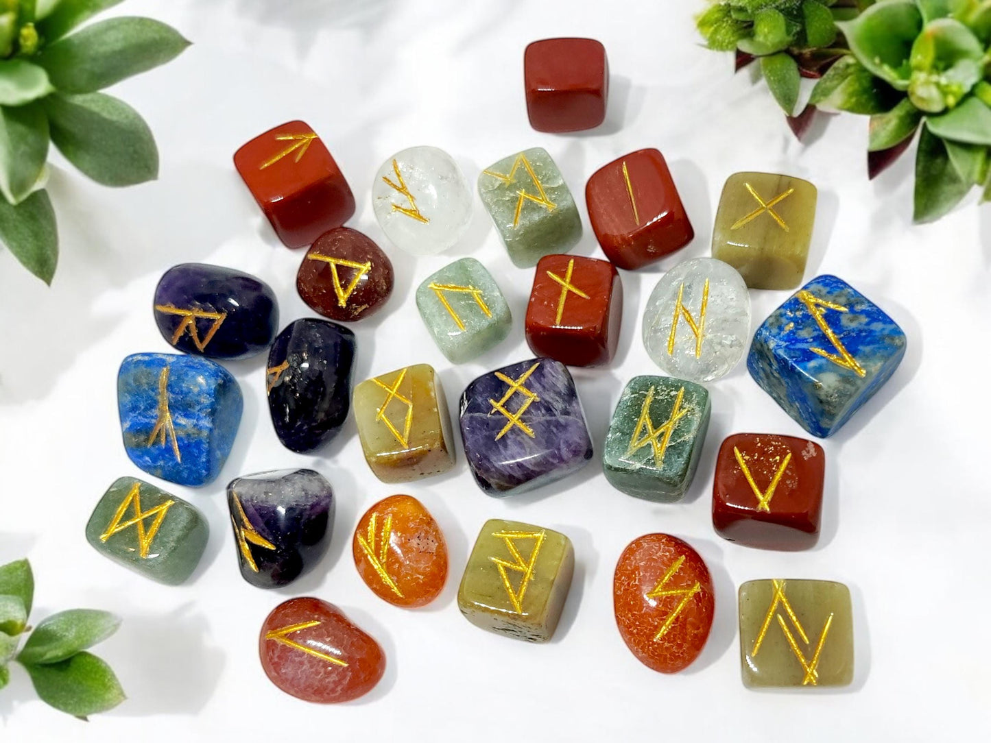 Seven Chakra Rune Set, Mixed Gemstone Runes, Elder Futhark Runes, Divination Tools, Chakra Balancing, Wiccan Altar, Spiritual Gift, Runic