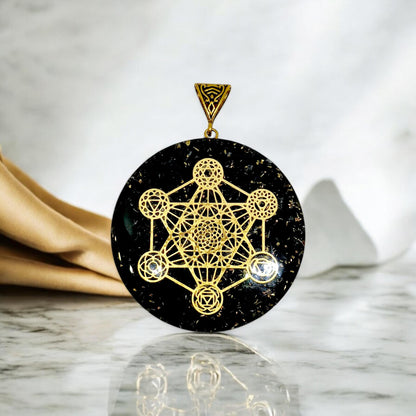 Black Tourmaline Orgonite Pendant | Metatron's Cube | EMF Protection Necklace | Chakra Healing Jewelry | Spiritual Energy Amplifier | Gift