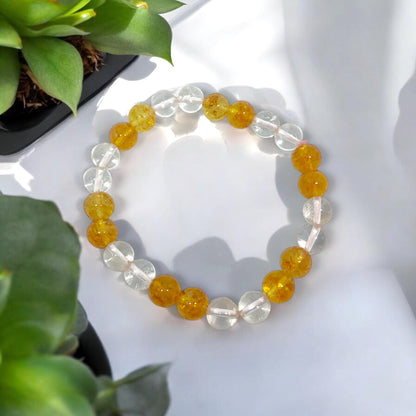 Natural Citrine and Clear Quartz Bracelet | Abundance & Clarity | Energy Amplifier | Stretch Fit