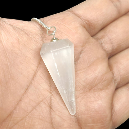 Selenite Faceted Pendulum | Crystal Dowsing Tool | Divination Instrument | Healing Stone | Meditation Aid | Spiritual Gift | Reiki Energy