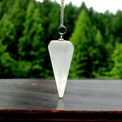 Selenite Faceted Pendulum | Crystal Dowsing Tool | Divination Instrument | Healing Stone | Meditation Aid | Spiritual Gift | Reiki Energy