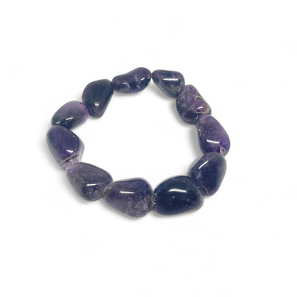 Amethyst Tumbled Stone Bracelet | Natural Purple Crystal Healing Jewelry | Adjustable Unisex Gemstone Bead Bracelet | Promotes Calmness