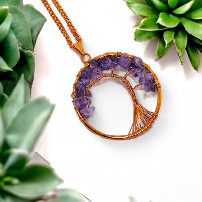 Copper Tree of Life Pendant | Amethyst Gemstone | Handmade Jewelry | Spiritual Gift | Healing Crystal Necklace | Wisdom Symbol | Spiritual