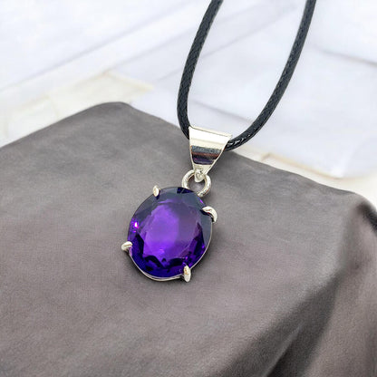 Oval Amethyst Pendant Necklace in German Silver | Purple Gemstone Jewelry | Healing Crystal Gift | Boho Chic Style | Unique Handmade Charm