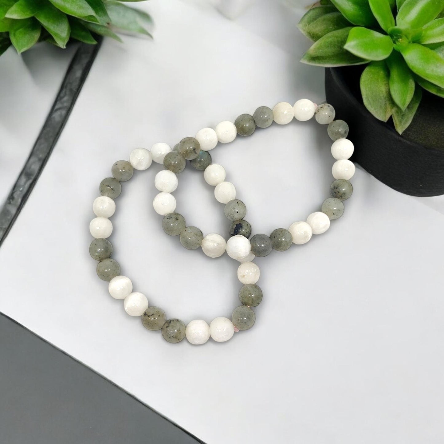 Selenite & Labradorite Bracelet | Mind Calming Crystals | Spiritual Protection Jewelry | Healing Crystals