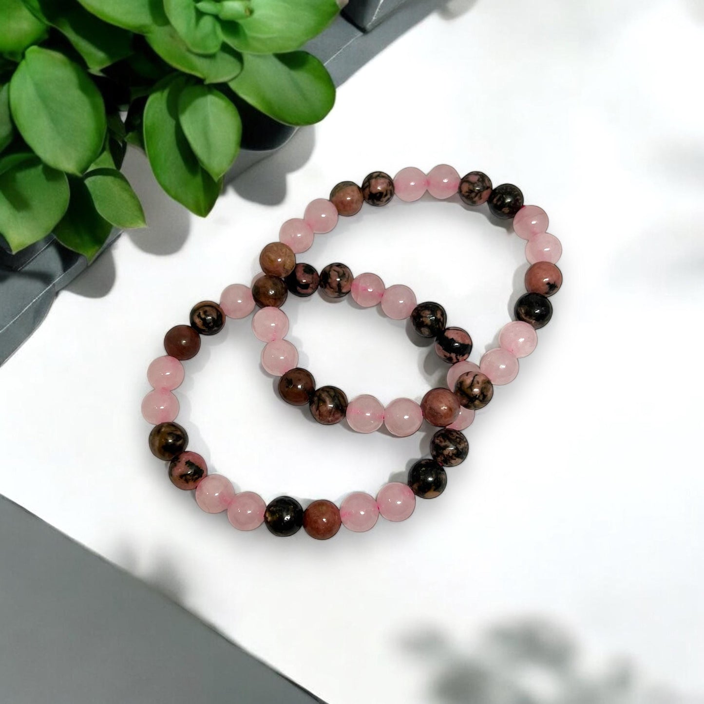 Rhodonite and Rose Quartz Bracelet | Healing Crystal Jewelry | Love & Emotional Balance