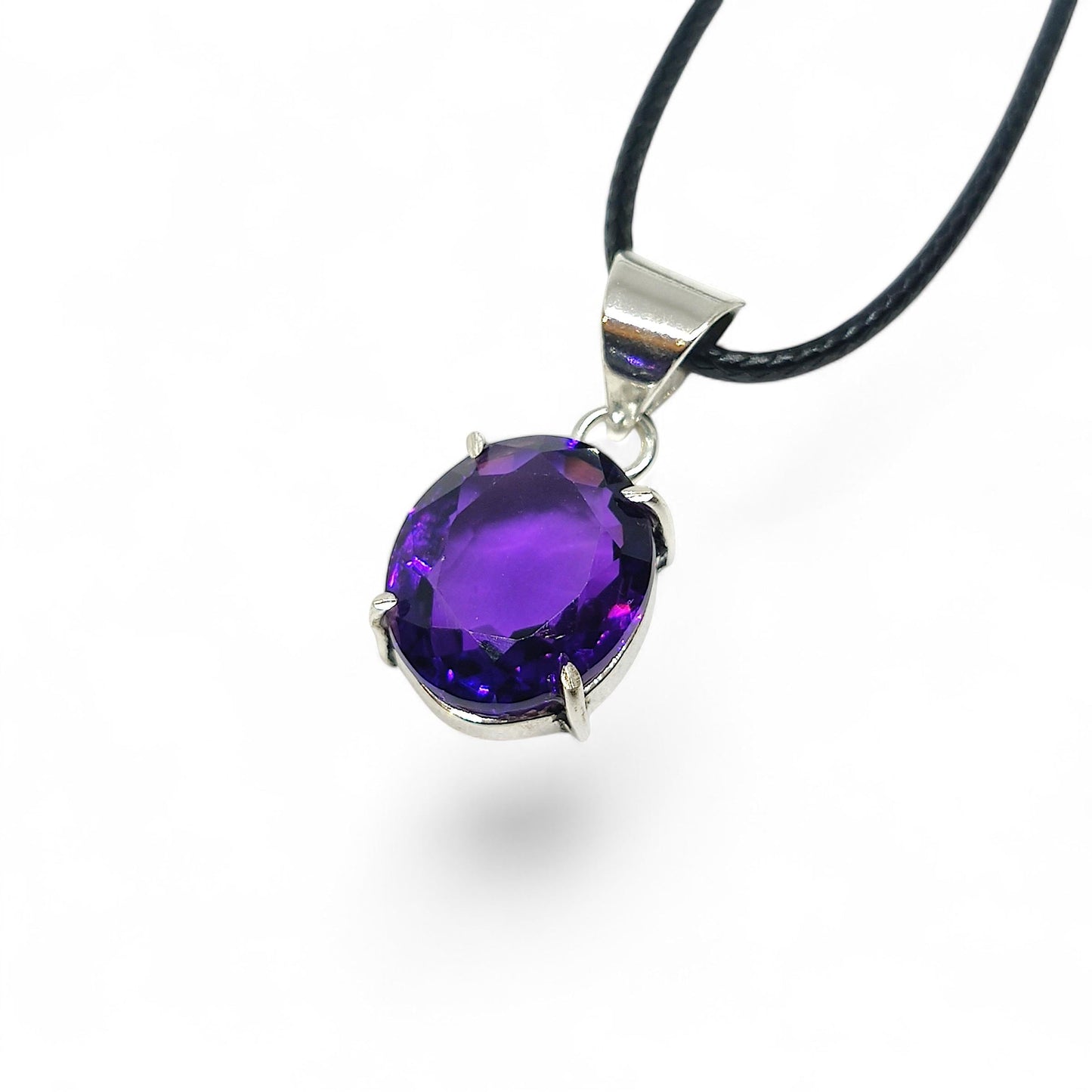 Oval Amethyst Pendant Necklace in German Silver | Purple Gemstone Jewelry | Healing Crystal Gift | Boho Chic Style | Unique Handmade Charm