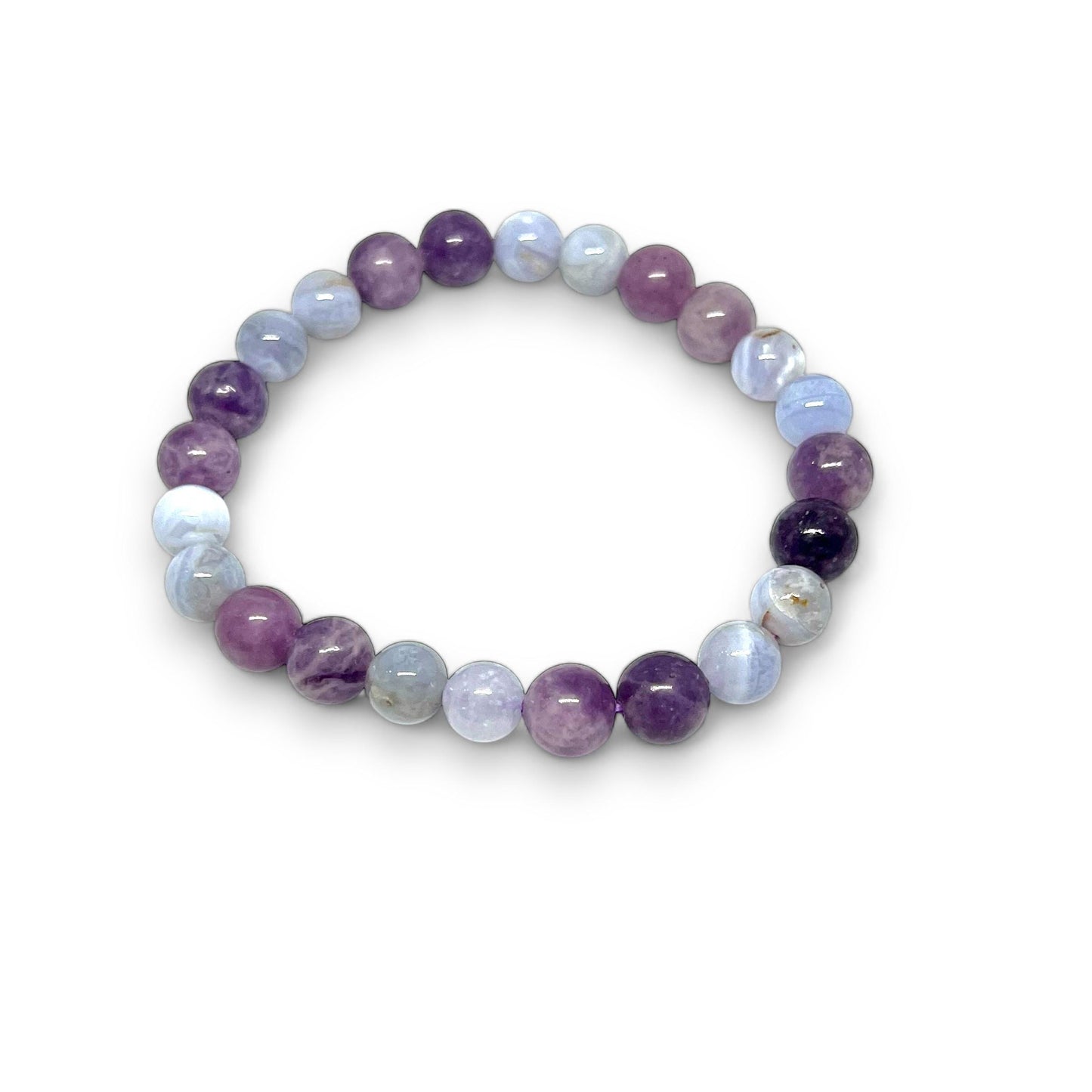 Lepidolite and Blue Lace Agate Bracelet | Calming Crystal Jewelry | Stress Relief & Emotional Healing