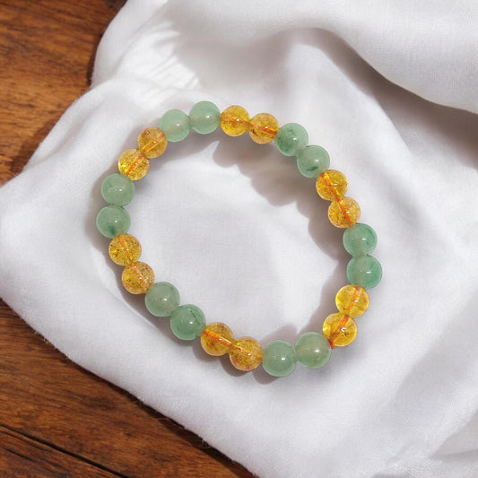 Green Aventurine and Citrine Bracelet | Prosperity & Luck | Natural Healing Stones | Stretch Fit