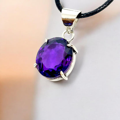 Oval Amethyst Pendant Necklace in German Silver | Purple Gemstone Jewelry | Healing Crystal Gift | Boho Chic Style | Unique Handmade Charm