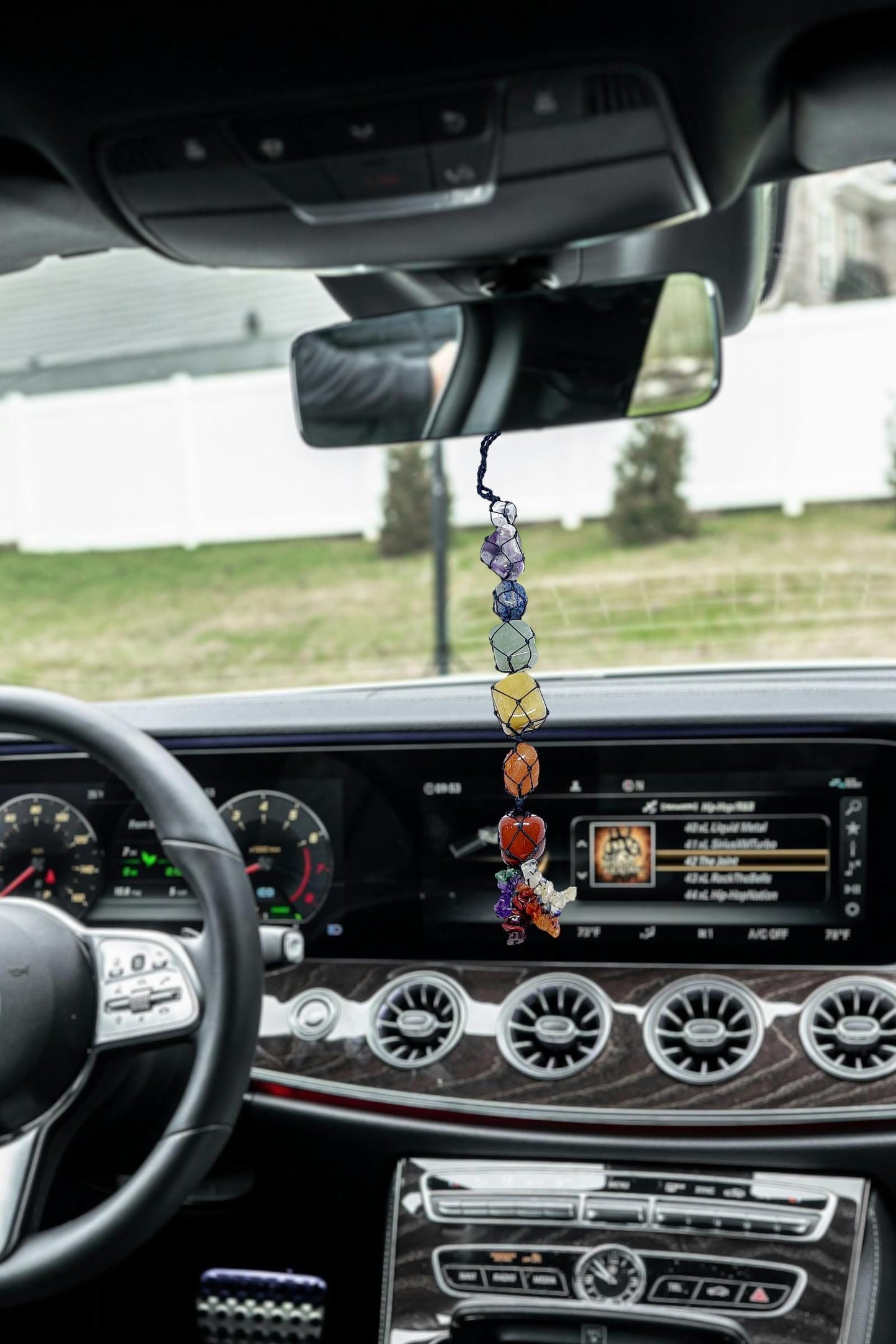 Seven Chakra Tumbled Stone Car Hanger with Chakra Chips | Rear View Mirror Charm | Healing Protection | Energy Spread Gift | Remove Bad Omen