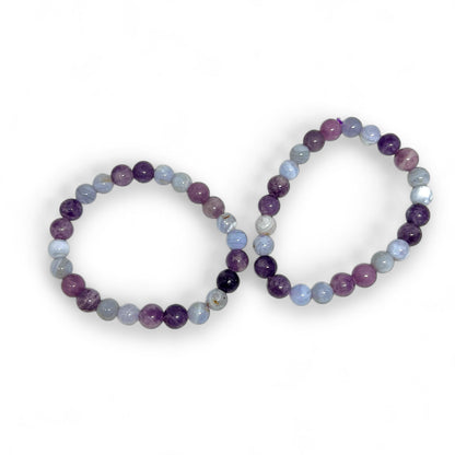 Lepidolite and Blue Lace Agate Bracelet | Calming Crystal Jewelry | Stress Relief & Emotional Healing