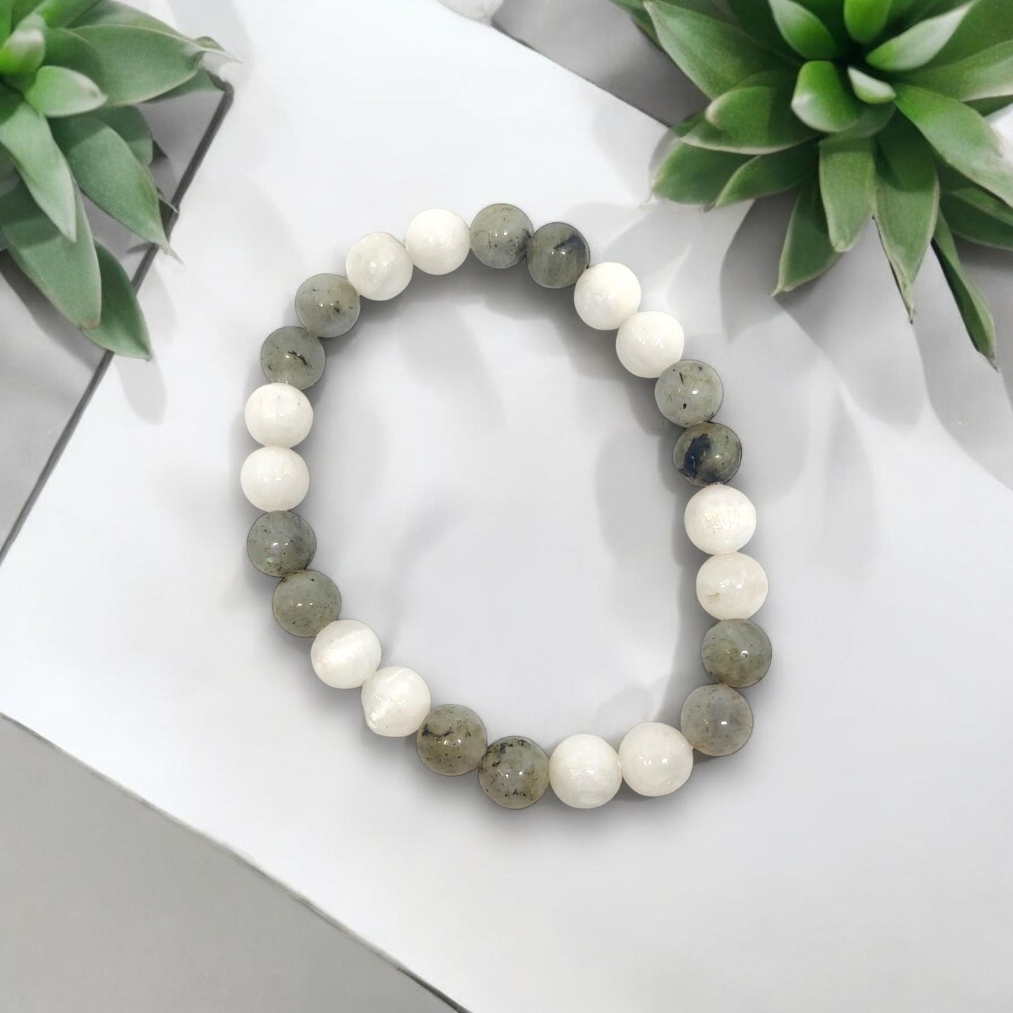 Selenite & Labradorite Bracelet | Mind Calming Crystals | Spiritual Protection Jewelry | Healing Crystals