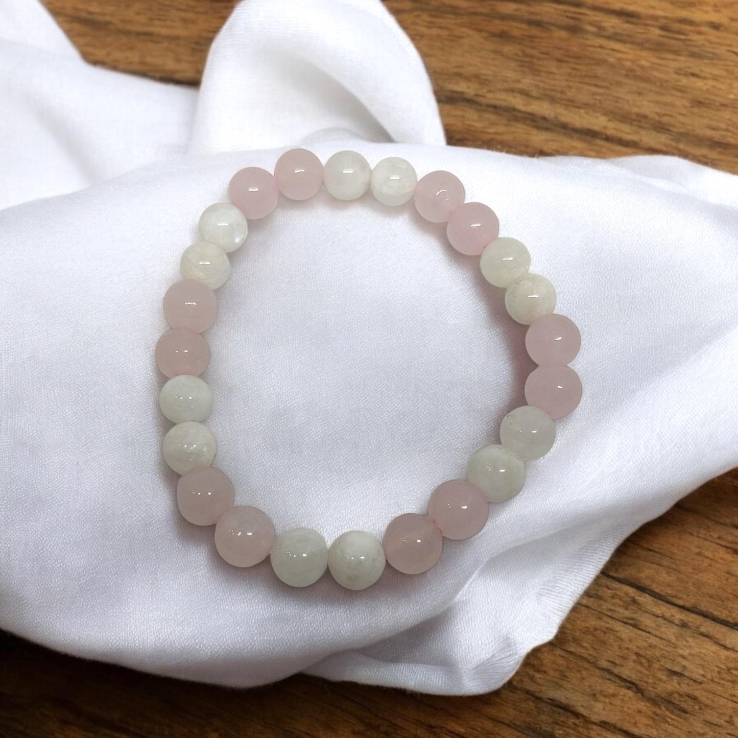 Moonstone and Rose Quartz Bracelet | 8mm Healing Crystal Jewelry | Love & Intuition | Healing Crystal