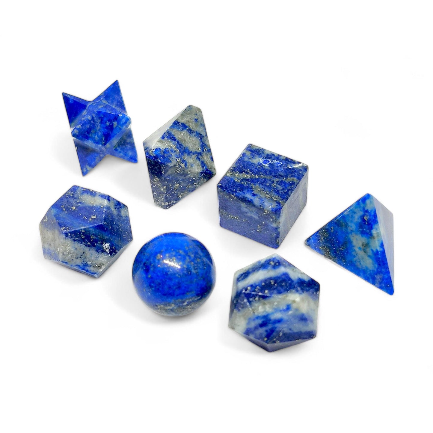 7 Pcs Lapis Lazuli Platonic Solids Set | Sacred Geometry | Meditation Tools | Healing Crystals | Spiritual | Feng Shui Decor | Reiki Energy