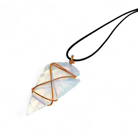 Opalite Arrowhead Necklace | Raw Crystal Pendant | Intuition Booster | Healing Stone Jewelry | Unique Gift | Opal | Opalite Gemstone Pendant