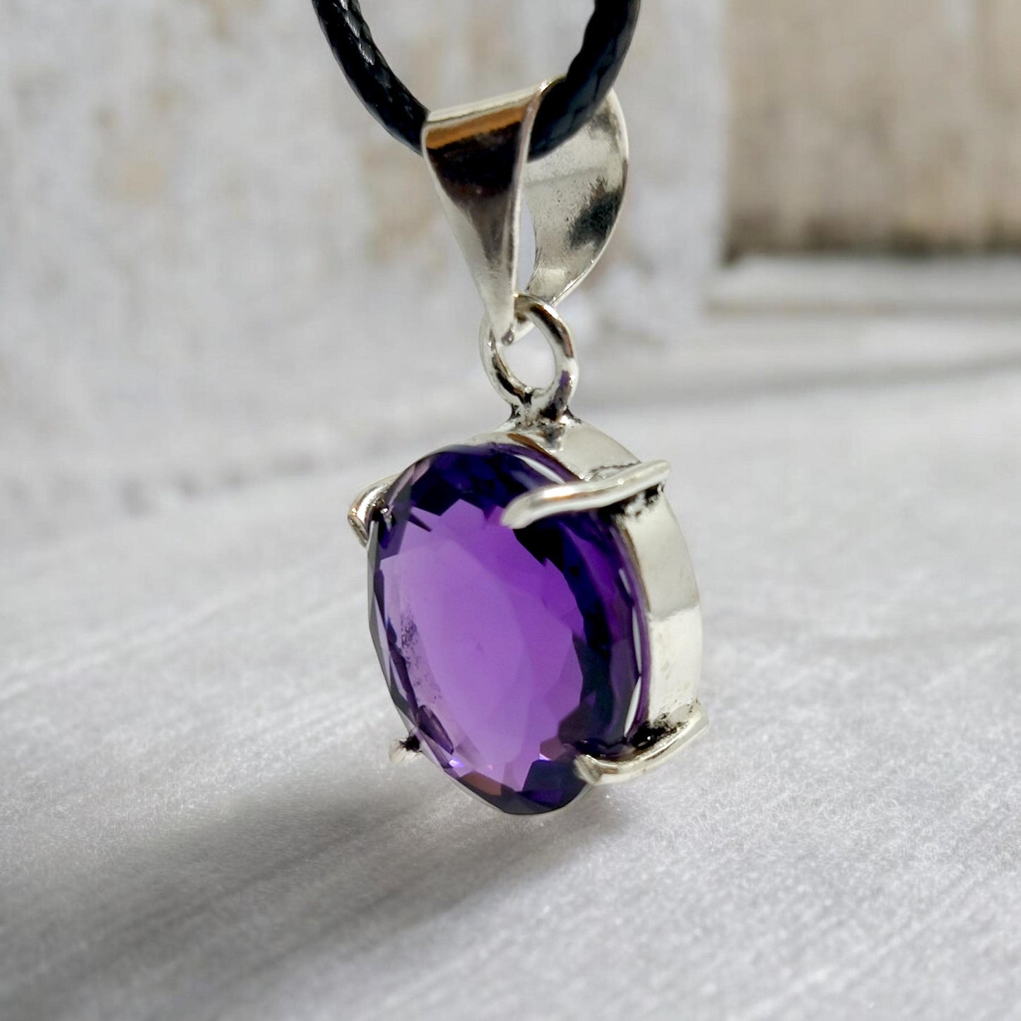 Oval Amethyst Pendant Necklace in German Silver | Purple Gemstone Jewelry | Healing Crystal Gift | Boho Chic Style | Unique Handmade Charm